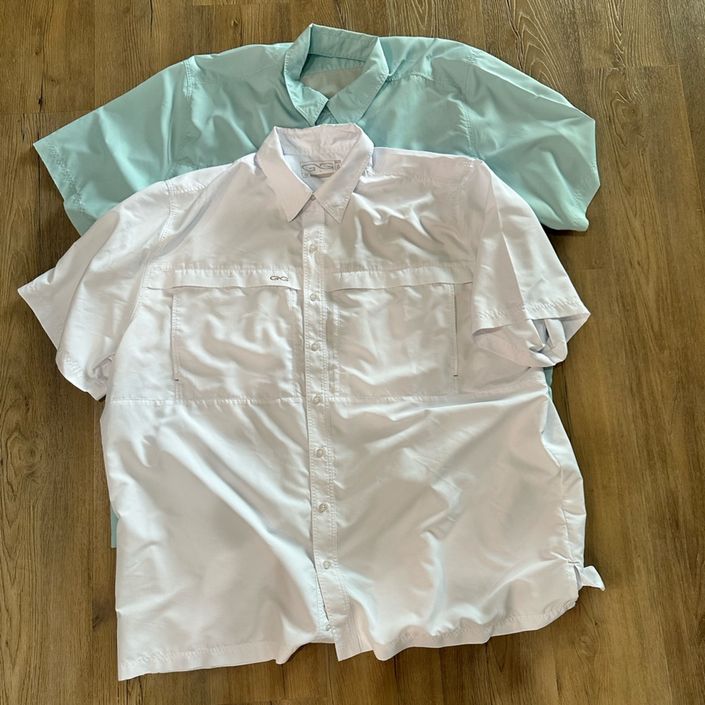Men's GameGuard White and Teal Casual Button Down fishing Shirts 4X